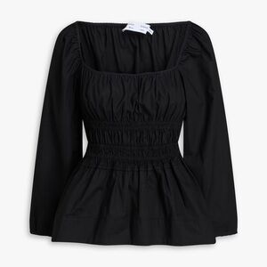 Proenza Schouler Black Smocked Square-Neck Poplin Blouse, Size 4!